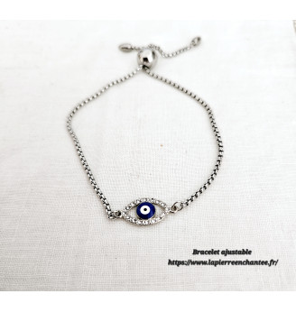 Bracelet Œil Porte-Bonheur Argenté – Ajustable & Chic.