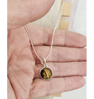 Pendentif Œil de Tigre serti Argent 925 massif.