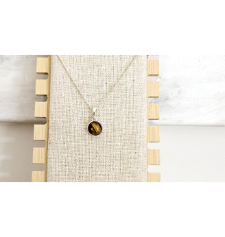 Pendentif Œil de Tigre serti Argent 925 massif.