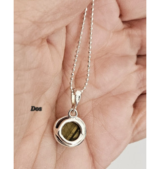 Pendentif Œil de Tigre serti Argent 925 massif.