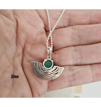 Pendentif en Malachite, sertissage éventail Argent massif 925.