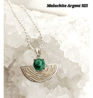Pendentif en Malachite, sertissage éventail Argent massif 925.