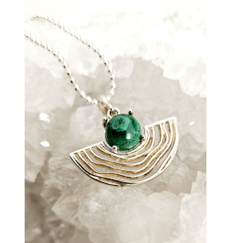 Pendentif en Malachite, sertissage éventail Argent massif 925.