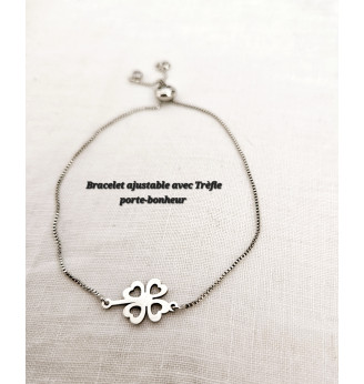 Bracelet ajustable avec Trèfle porte-bonheur.