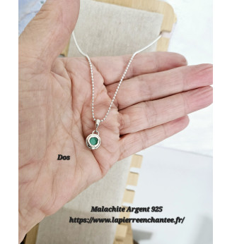 Pendentif rond en Malachite serti en Argent 925 .