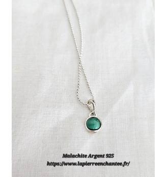 Pendentif rond en Malachite serti en Argent 925 .