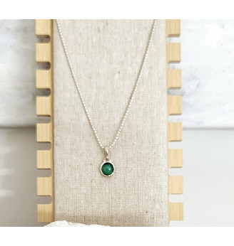 Pendentif rond en Malachite serti en Argent 925 .