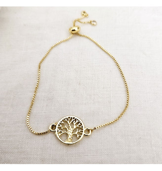 Bracelet ajustable, toutes tailles Arbre de vie doré.
