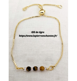 Bracelet ajustable, toutes tailles, Œil de Tigre.