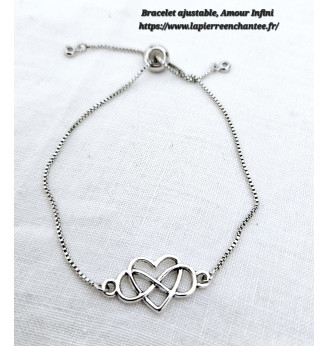 Bracelet ajustable, toutes tailles, Amour Infini argenté.