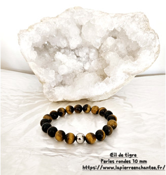Bracelet homme en Œil de Tigre, perles rondes 10 mm .