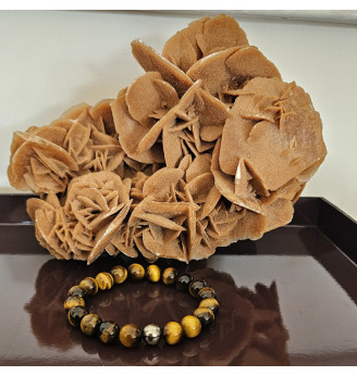 Bracelet homme en Œil de Tigre, perles rondes 10 mm .