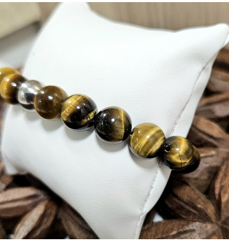Bracelet homme en Œil de Tigre, perles rondes 10 mm .