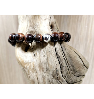 Bracelet homme en Œil de Taureau, perles rondes 10 mm .