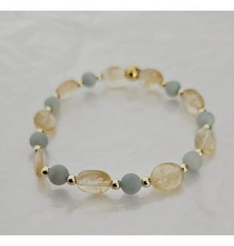 Bracelet en Citrine et Amazonite,bijou bien-être pour femme, finitions dorées.
