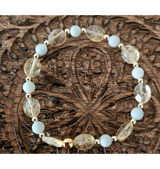 Bracelet en Citrine et Amazonite,bijou bien-être pour femme, finitions dorées.