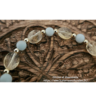 Bracelet en Citrine et Amazonite,bijou bien-être pour femme, finitions dorées.