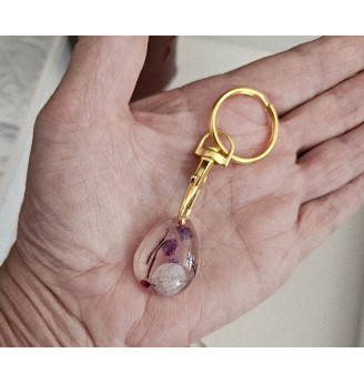 Ensemble porte-clés et dessous de bougie en résine – Fleurs séchées roses