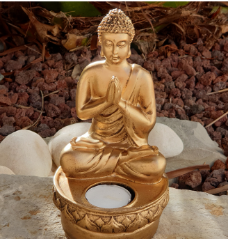 Bouddha doré en résine et sa bougie
