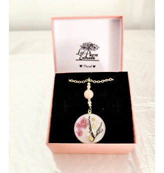 Pendentif en Résine et Fleurs Naturelles – Opale Rose des Andes