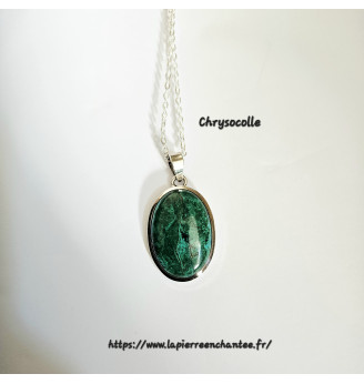 Pendentif Chrysocolle naturelle ovale, Argent 925 .