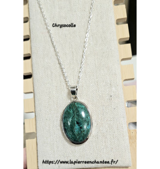Pendentif Chrysocolle naturelle ovale, Argent 925 .