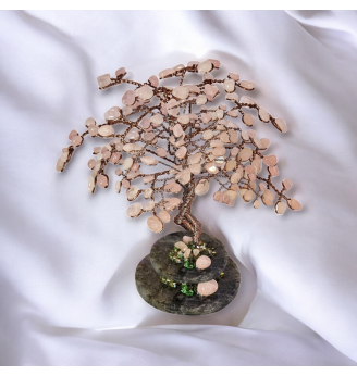Arbre de vie en Quartz rose et socle en Labradorite.
