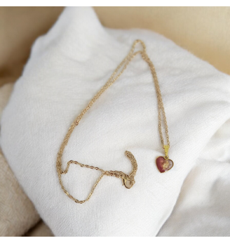 Pendentif Cœur en Résine façon Vitrail – Vieux Rose, Feuille d’Or .