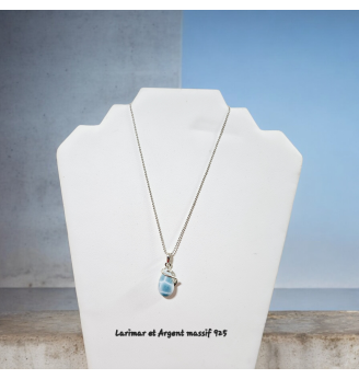 Pendentif en Larimar Sertissage Argent à Volute , élégance Bleu Lagon