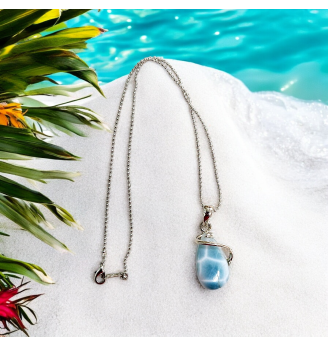 Pendentif en Larimar Sertissage Argent à Volute , élégance Bleu Lagon