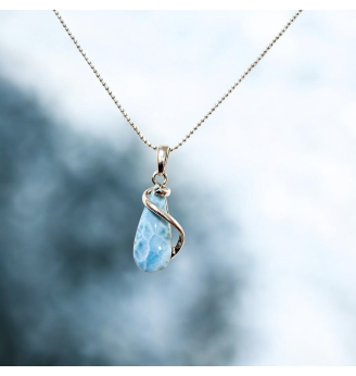 Pendentif en Larimar serti Argent 925  , Modèle Volute .
