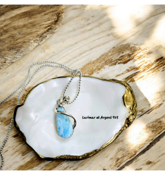 Pendentif en Larimar serti Argent 925  , Modèle Volute .