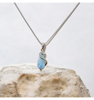 Pendentif en Larimar serti Argent 925  , Modèle Volute .