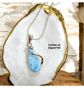 Pendentif en Larimar serti Argent 925  , Modèle Volute .