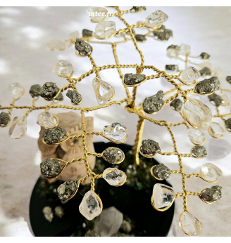 Arbre de Vie en Pyrite et Cristal de Roche avec Chouette .