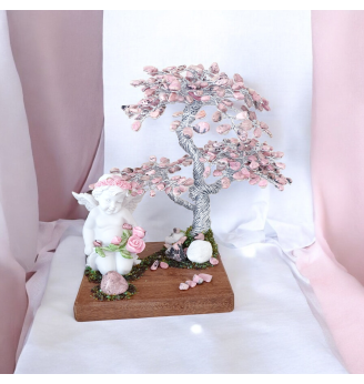 Arbre de Vie en Rhodonite Rose et Angelot de Douceur .