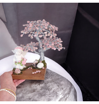 Arbre de Vie en Rhodonite Rose et Angelot de Douceur .
