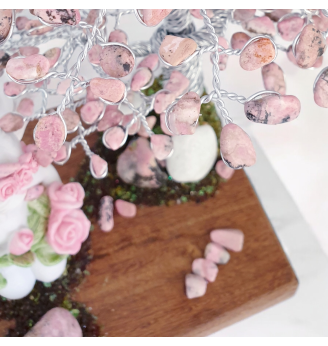 Arbre de Vie en Rhodonite Rose et Angelot de Douceur .