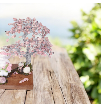 Arbre de Vie en Rhodonite Rose et Angelot de Douceur .