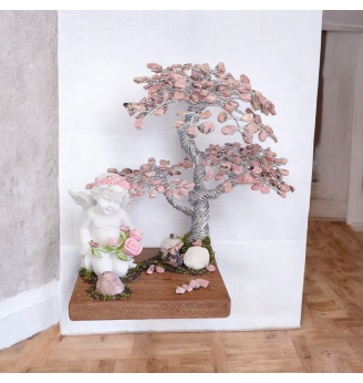 Arbre de Vie en Rhodonite Rose et Angelot de Douceur .