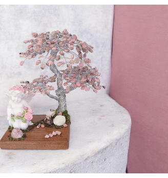 Arbre de Vie en Rhodonite Rose et Angelot de Douceur .