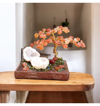 Arbre de Vie  Cornaline et Géode de Quartz – Vitalité et Joie de Vivre