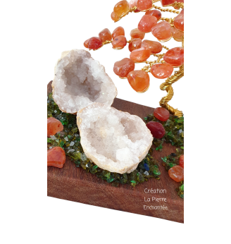 Arbre de Vie  Cornaline et Géode de Quartz – Vitalité et Joie de Vivre