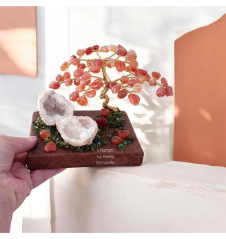 Arbre de Vie  Cornaline et Géode de Quartz – Vitalité et Joie de Vivre