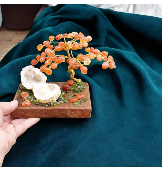Arbre de Vie  Cornaline et Géode de Quartz – Vitalité et Joie de Vivre