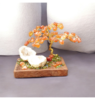 Arbre de Vie  Cornaline et Géode de Quartz – Vitalité et Joie de Vivre
