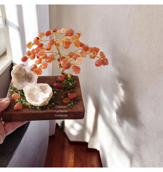 Arbre de Vie  Cornaline et Géode de Quartz – Vitalité et Joie de Vivre