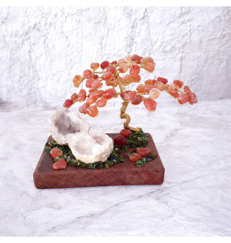 Arbre de Vie  Cornaline et Géode de Quartz – Vitalité et Joie de Vivre