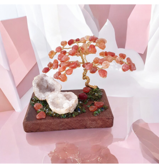 Arbre de Vie  Cornaline et Géode de Quartz – Vitalité et Joie de Vivre