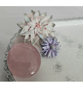 Coupelle à bijoux en Résine naturelle  – Quartz Rose et Fleurs